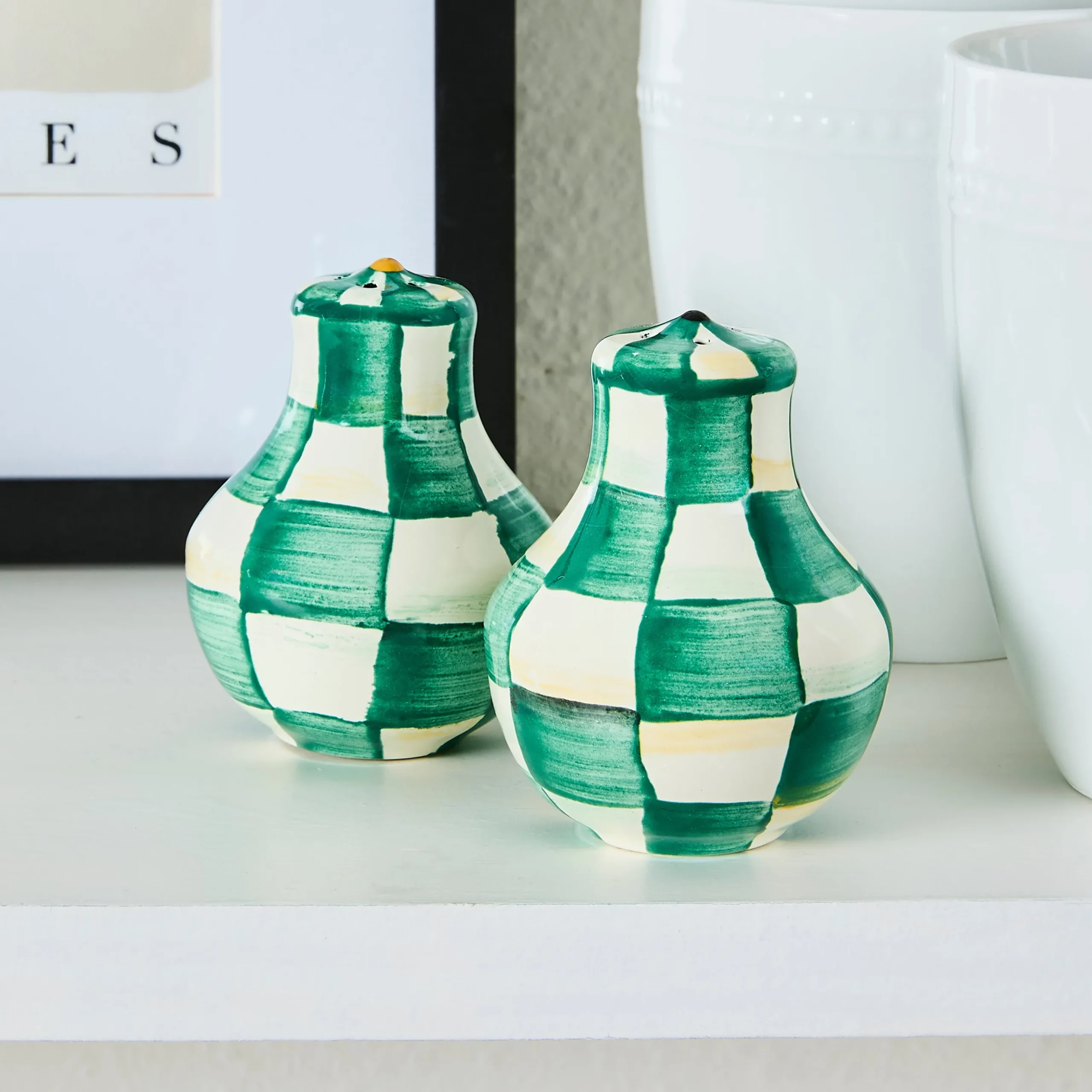 Emerald Check Salt & Pepper Shakers