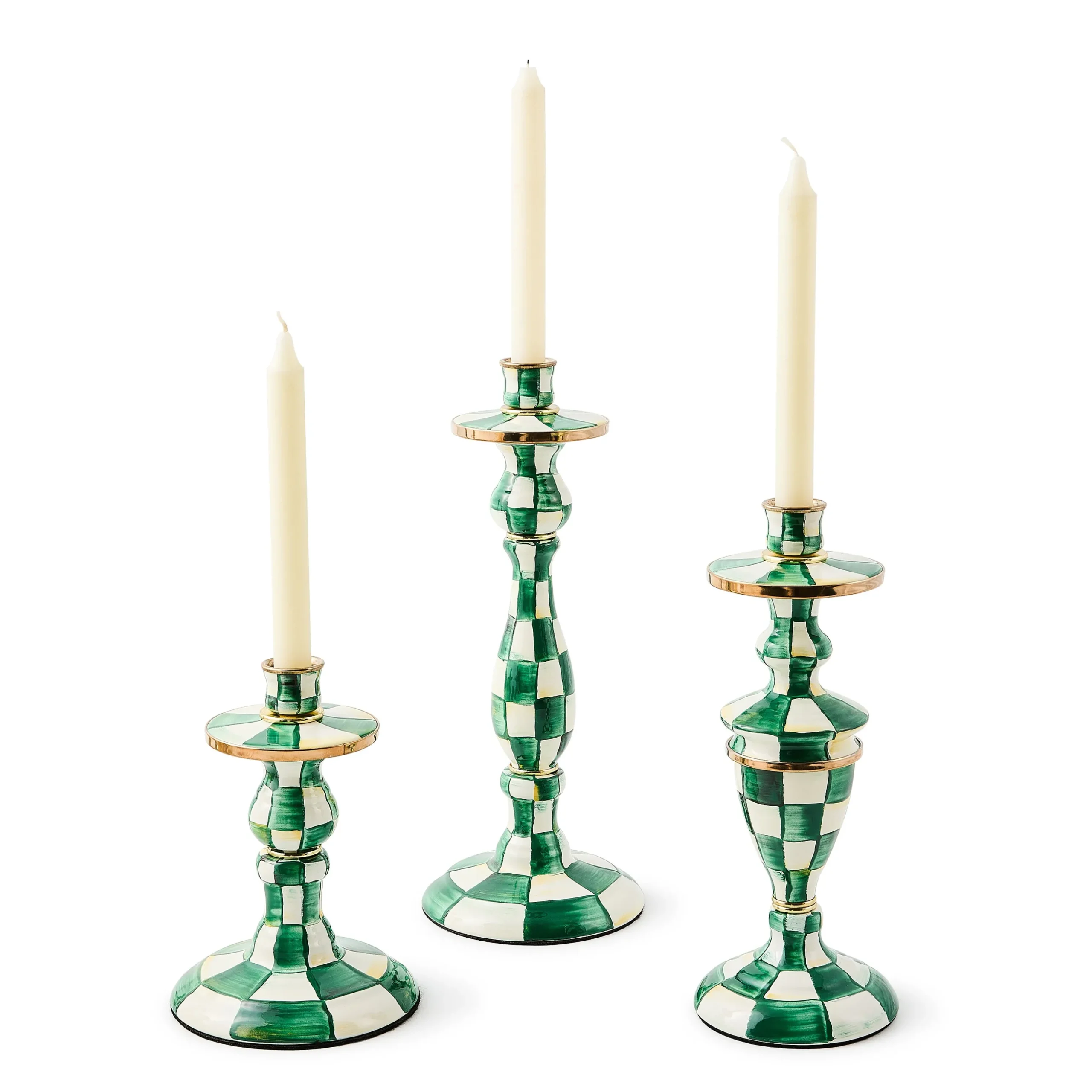 Emerald Check Small Candlestick