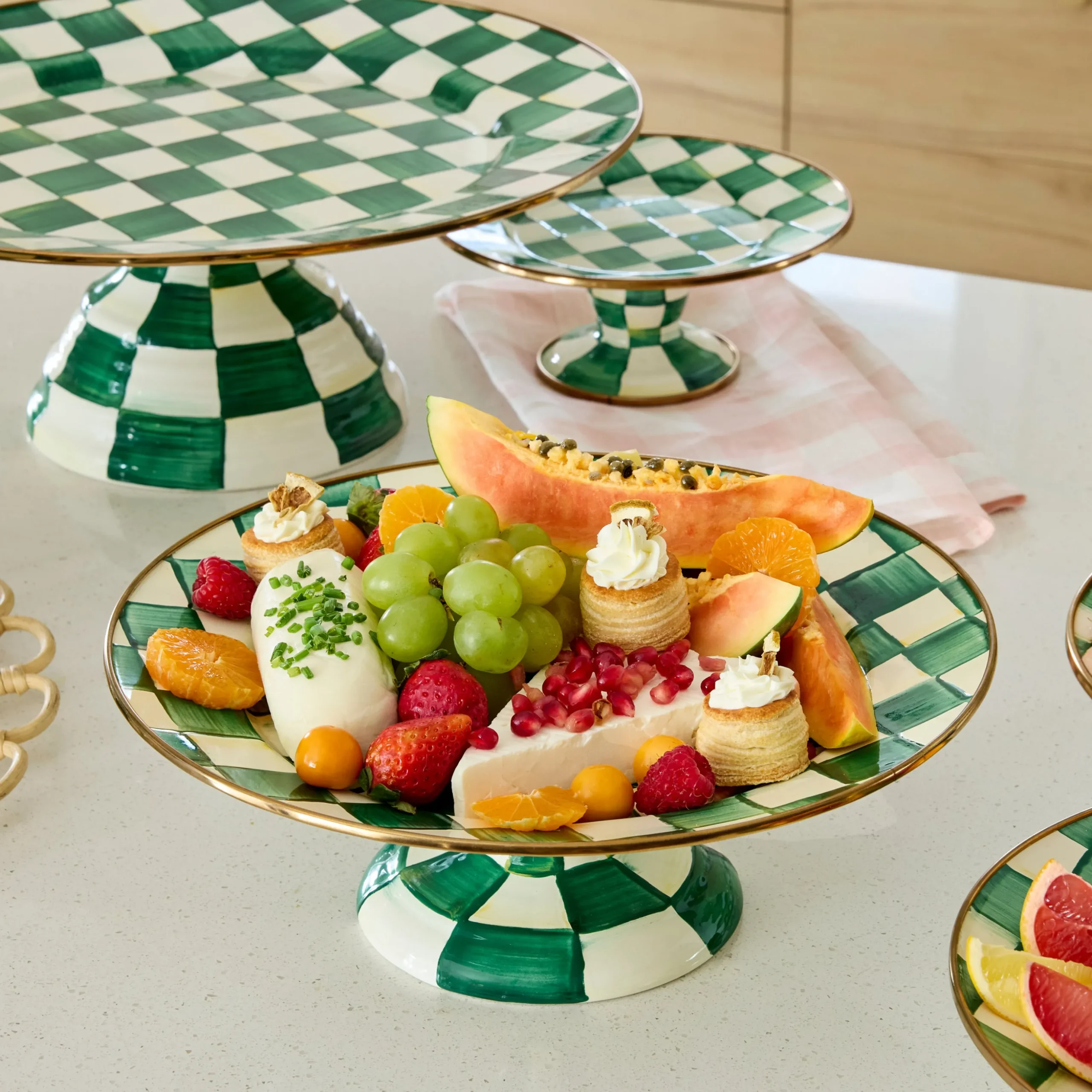 Emerald Check Small Pedestal Platter