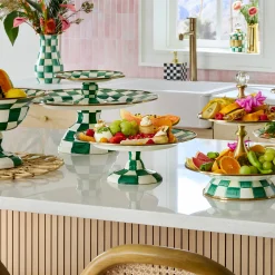 Emerald Check Small Pedestal Platter
