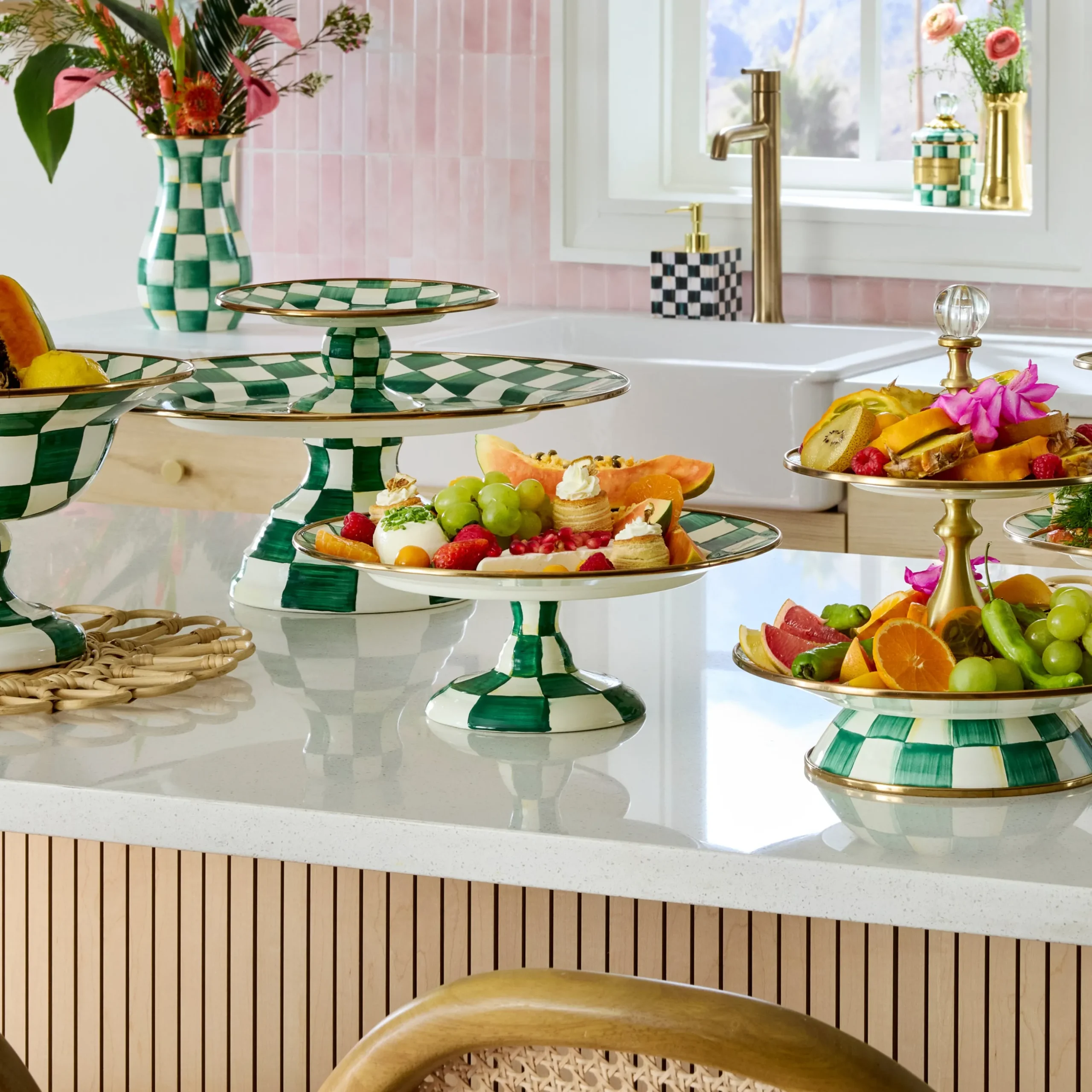 Emerald Check Small Pedestal Platter