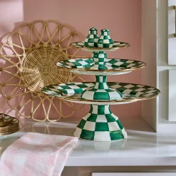 Emerald Check Small Pedestal Platter