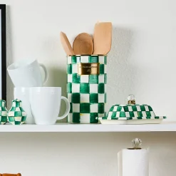 Emerald Check Utensil Holder