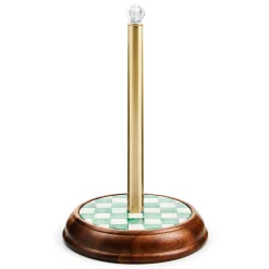 Emerald Check Wood Paper Towel Holder