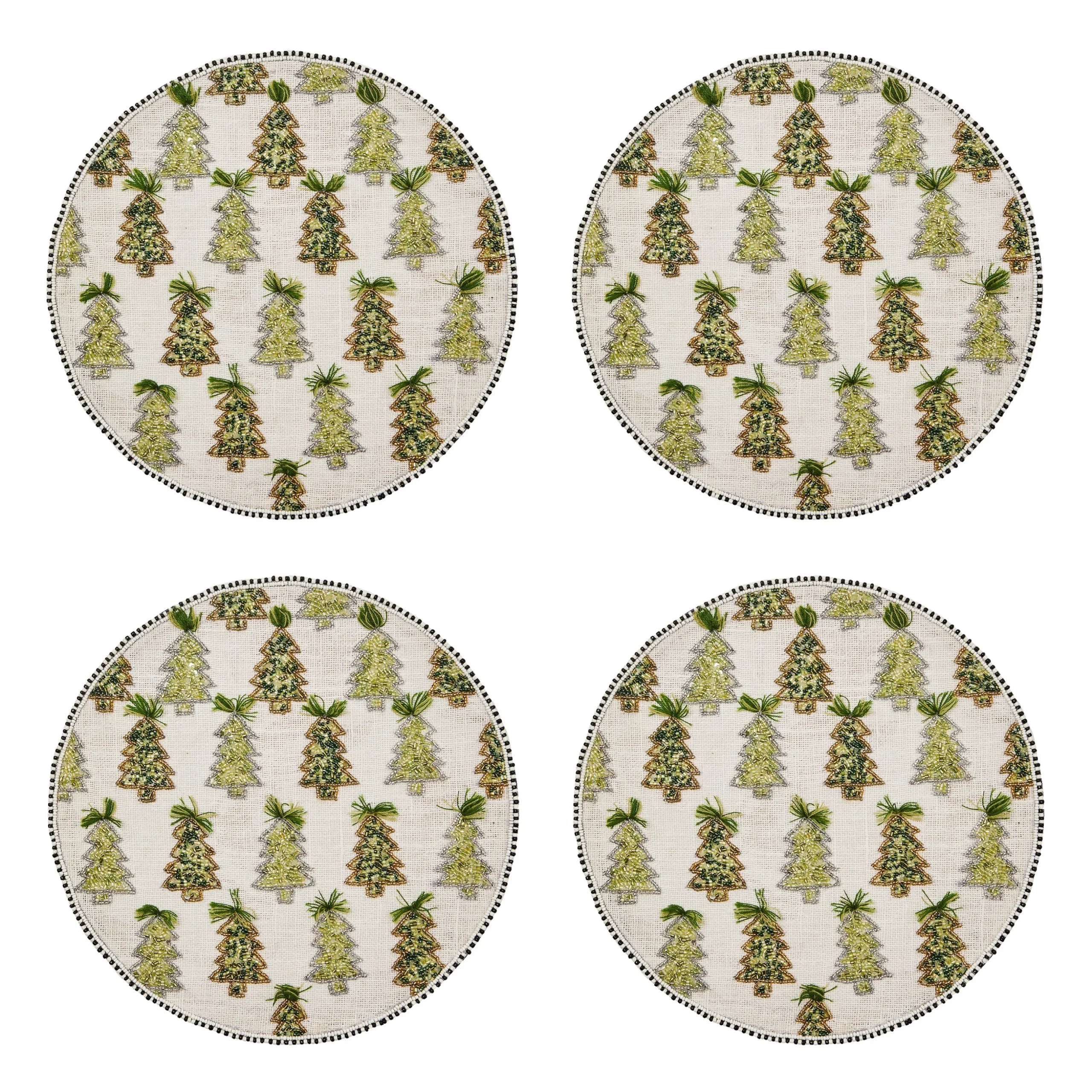 Farmhouse Trees Round Beaded Placemat, Set of 4