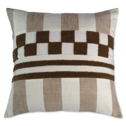 Flax Checks and Stripes Throw Pillow
