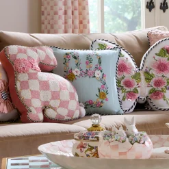 Floral Bunny Embroidered Throw Pillow