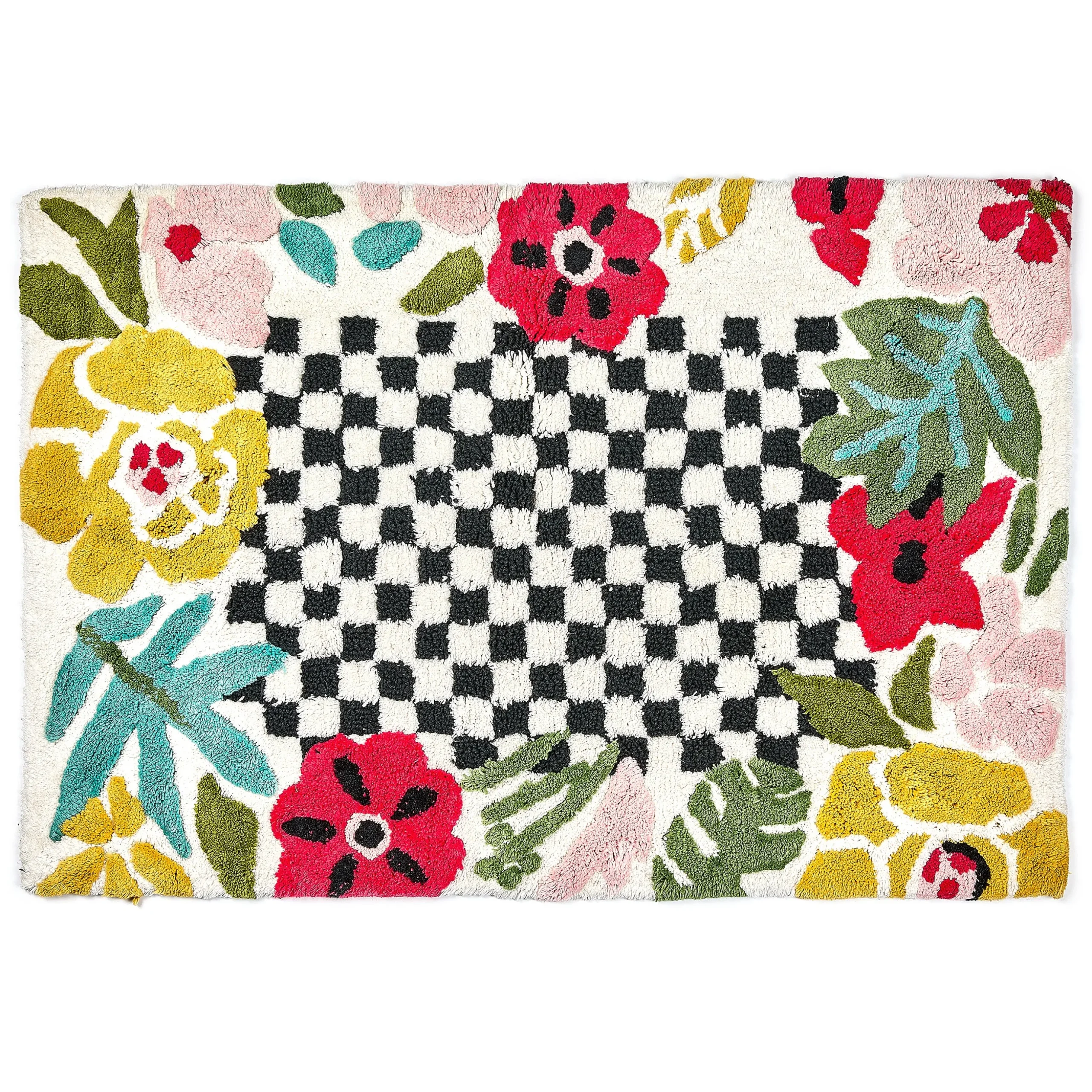 Flower Checkerboard Bath Rug