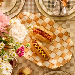 Ginger Check Ceramic Serving Platter