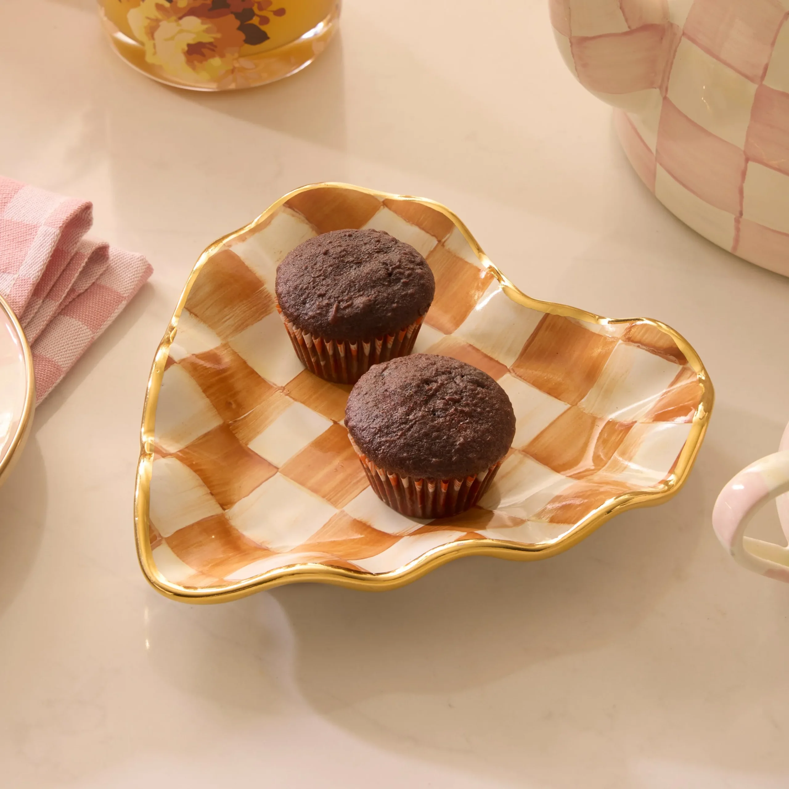 Ginger Check Fluted Heart Plate