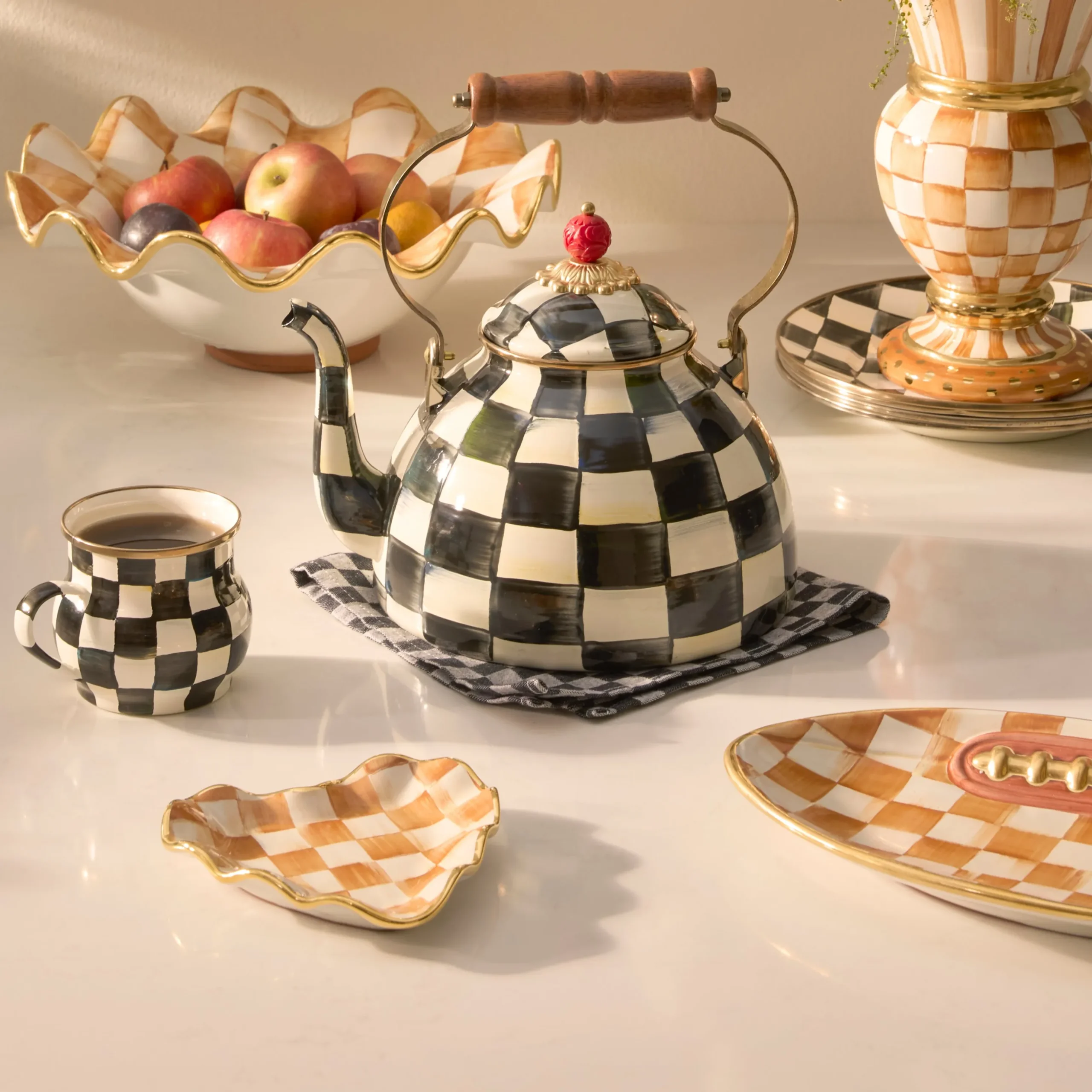 Ginger Check Fluted Heart Plate