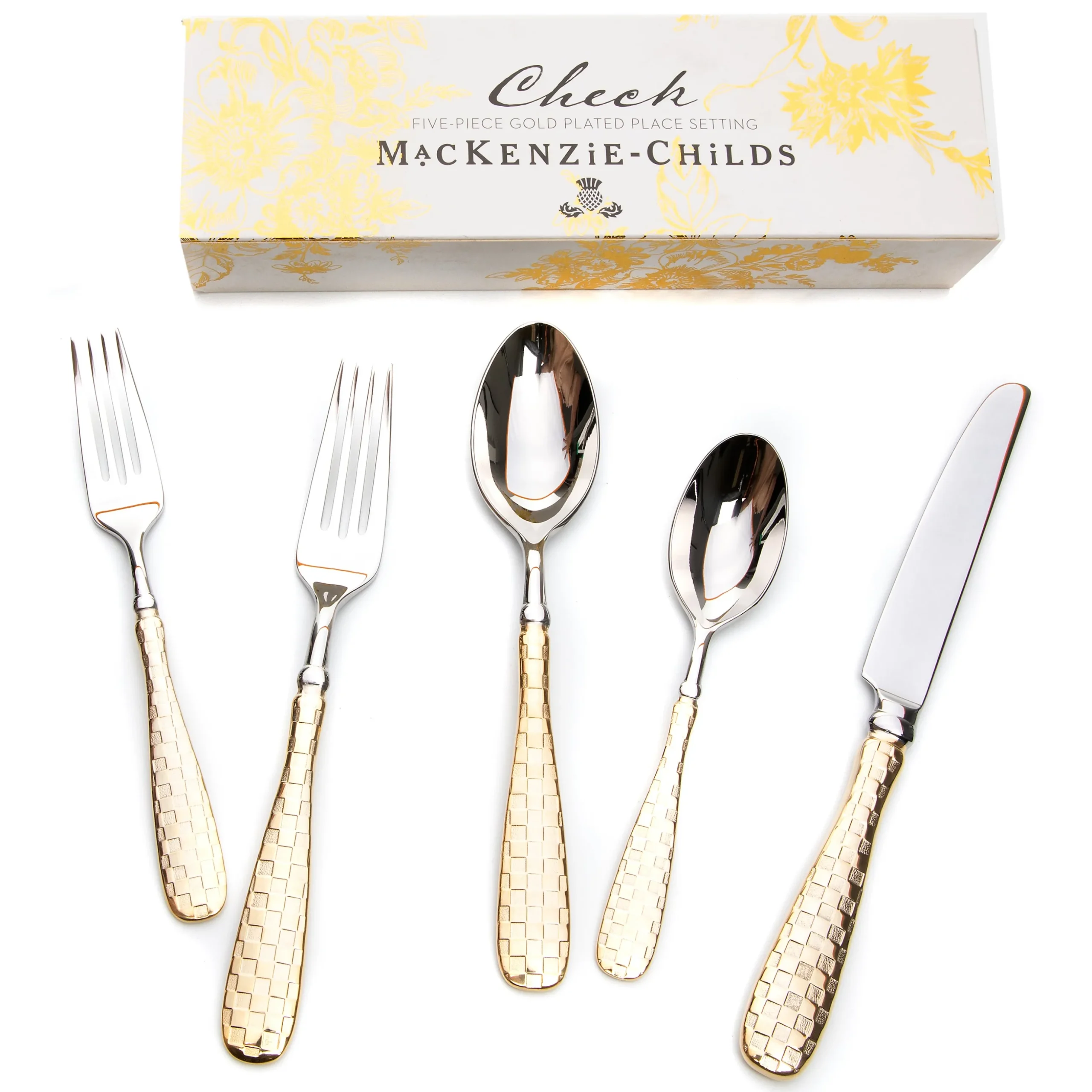 Gold Check Flatware 5-Piece Place Setting