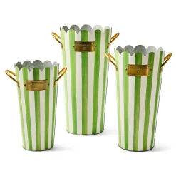 Grass Green Stripe Flower Buckets, Set of 3