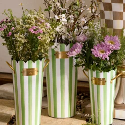 Grass Green Stripe Flower Buckets, Set of 3