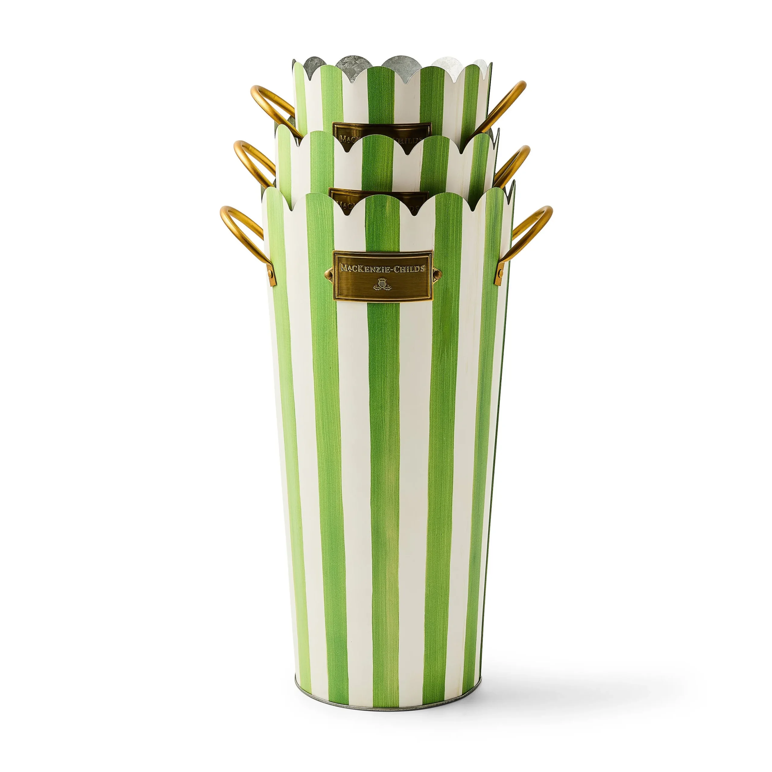 Grass Green Stripe Flower Buckets, Set of 3