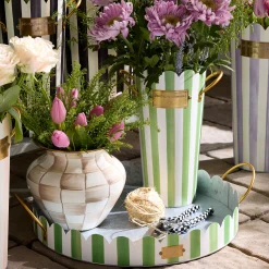 Grass Green Stripe Serving Trays, Set of 2