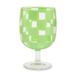 Green Check Acrylic Water Goblets, Set of 4