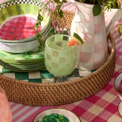 Green Check Acrylic Water Goblets, Set of 4