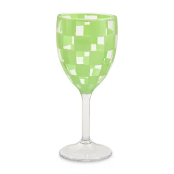 Green Check Acrylic Wine Goblets, Set of 4