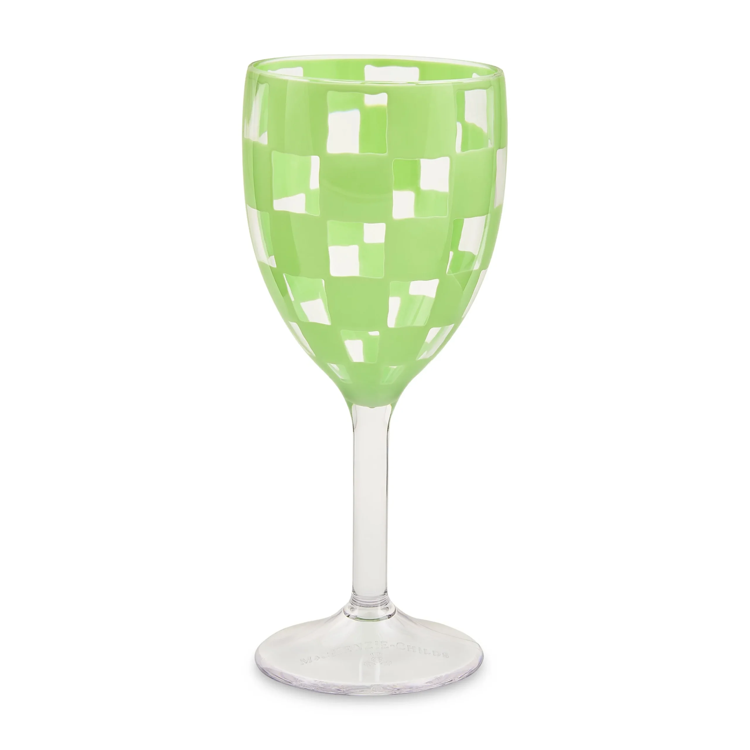 Green Check Acrylic Wine Goblets, Set of 4