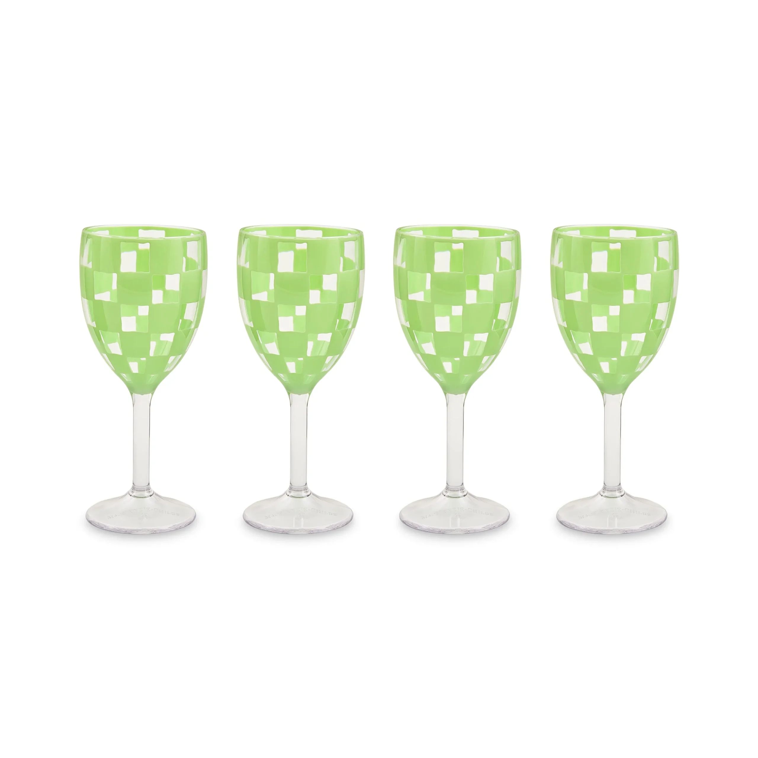 Green Check Acrylic Wine Goblets, Set of 4