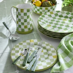 Green Check Dinner Plate