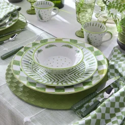 Green Check Round Platter