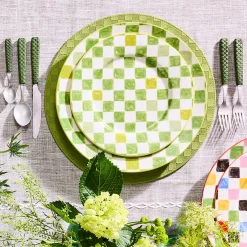 Green Check Round Platter