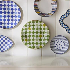 Green Check Round Platter