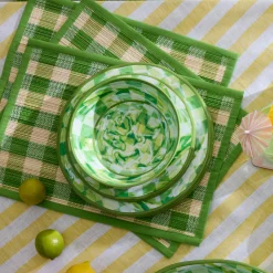 Green Marble Check Melamine Dinner Plates, Set of 4