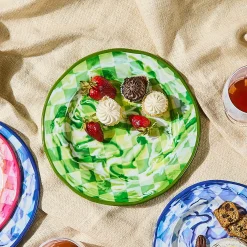 Green Marble Check Melamine Dinner Plates, Set of 4