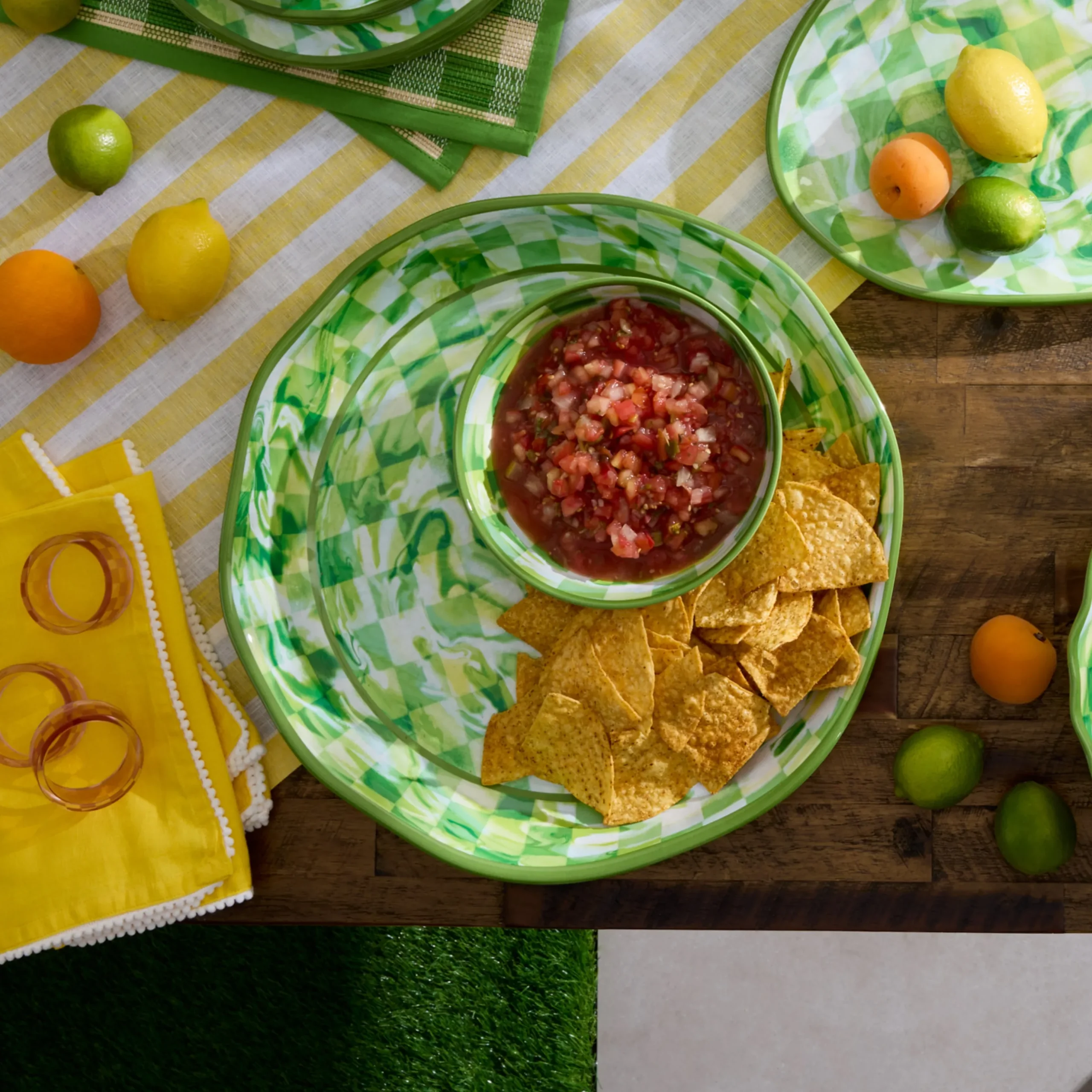 Green Marble Check Melamine Large Platter