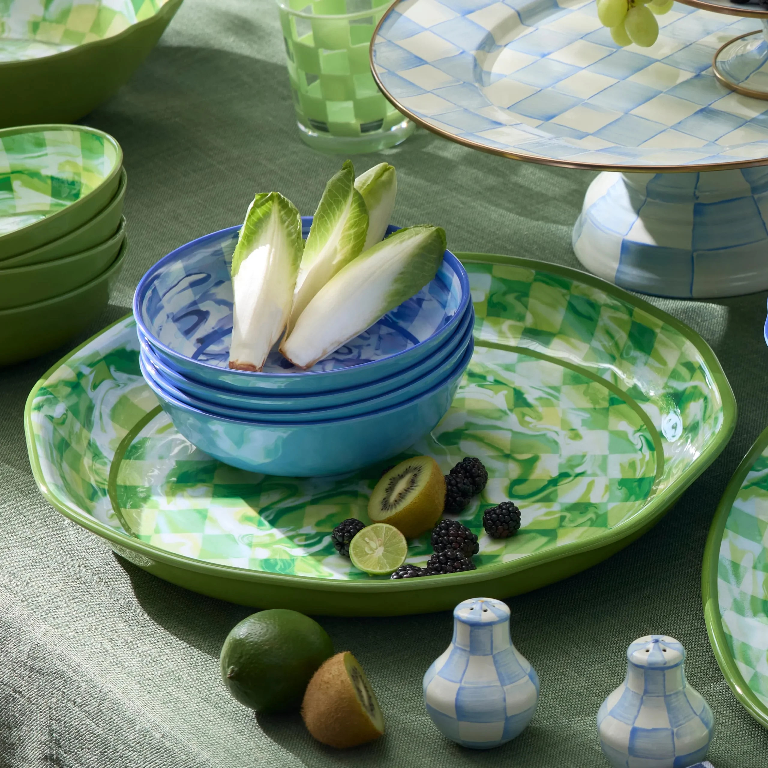 Green Marble Check Melamine Large Platter