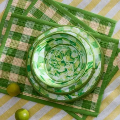 Green Marble Check Melamine Small Bowls, Set of 4
