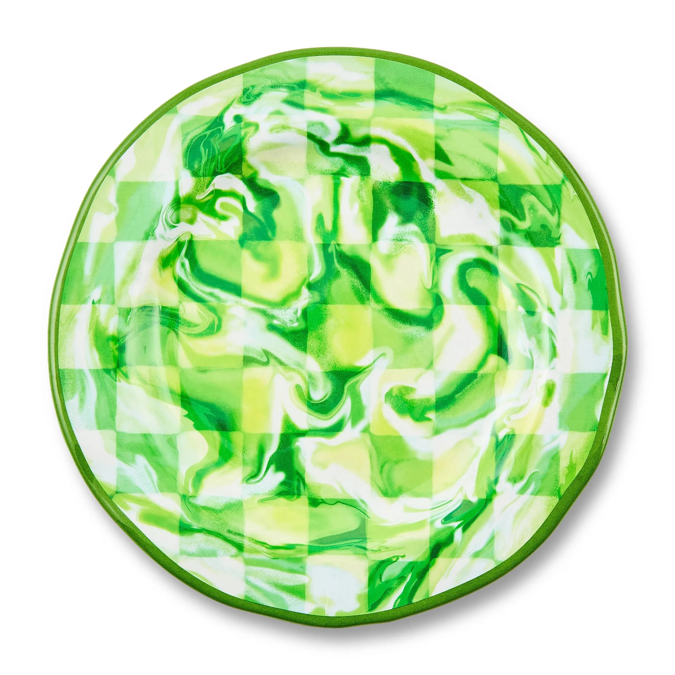 Green Marble Check Melamine Salad Plates, Set of 4