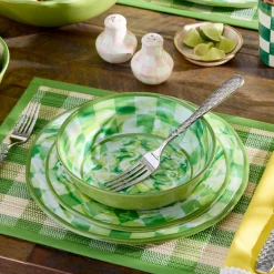 Green Marble Check Melamine Salad Plates, Set of 4