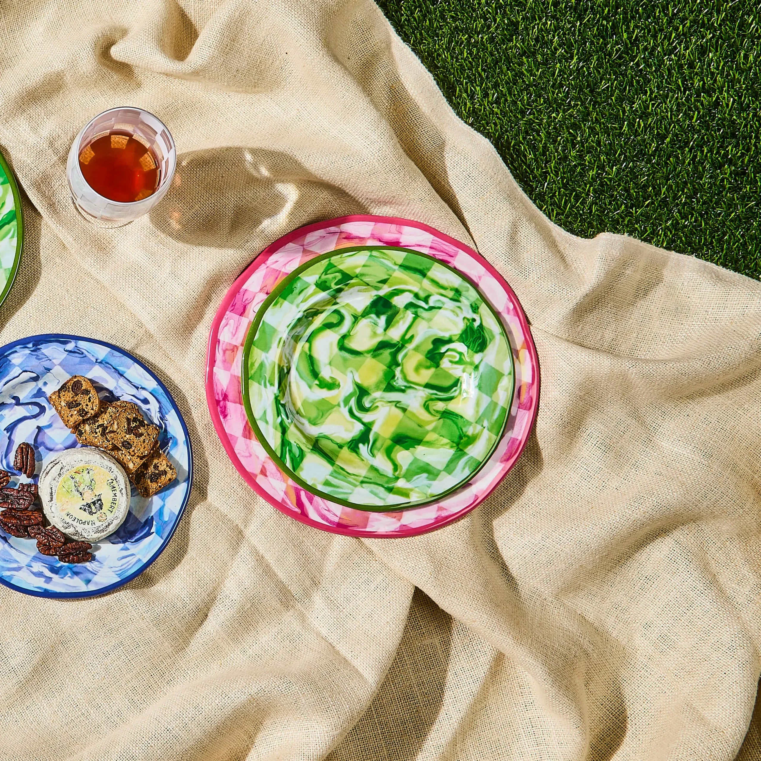 Green Marble Check Melamine Salad Plates, Set of 4