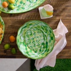 Green Marble Check Melamine Serving Bowl