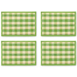 Green Woven Check Straw Placemats, Set of 4