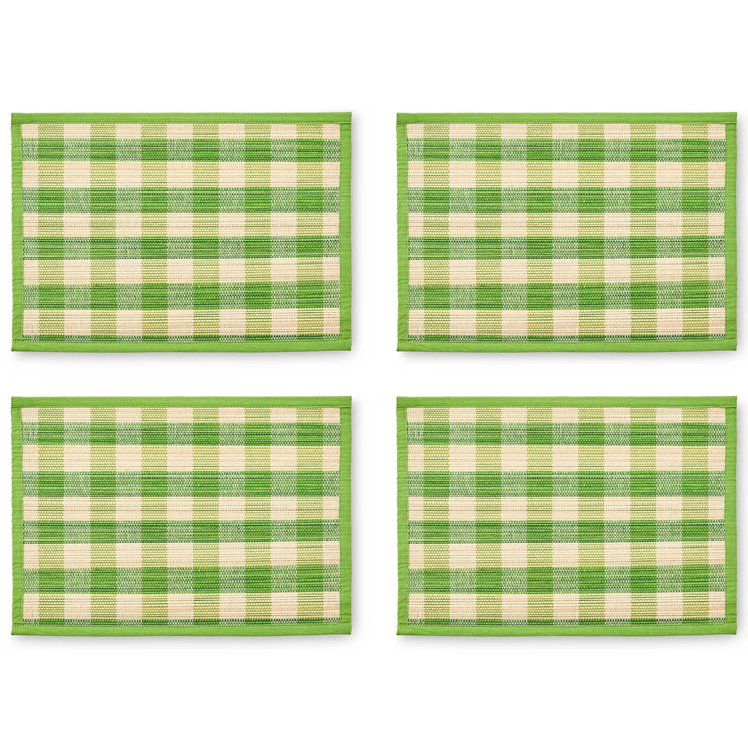 Green Woven Check Straw Placemats, Set of 4
