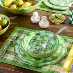 Green Woven Check Straw Placemats, Set of 4