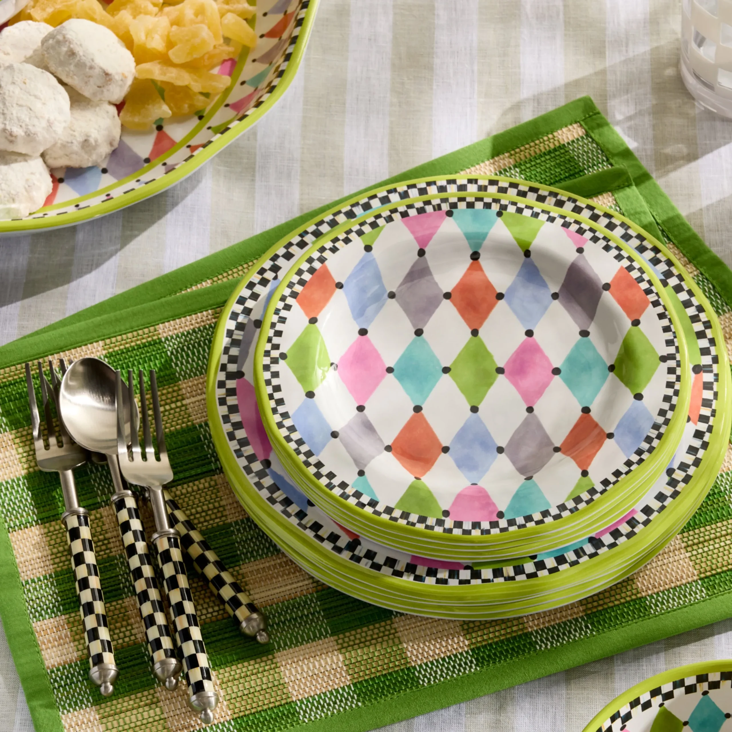 Green Woven Check Straw Placemats, Set of 4