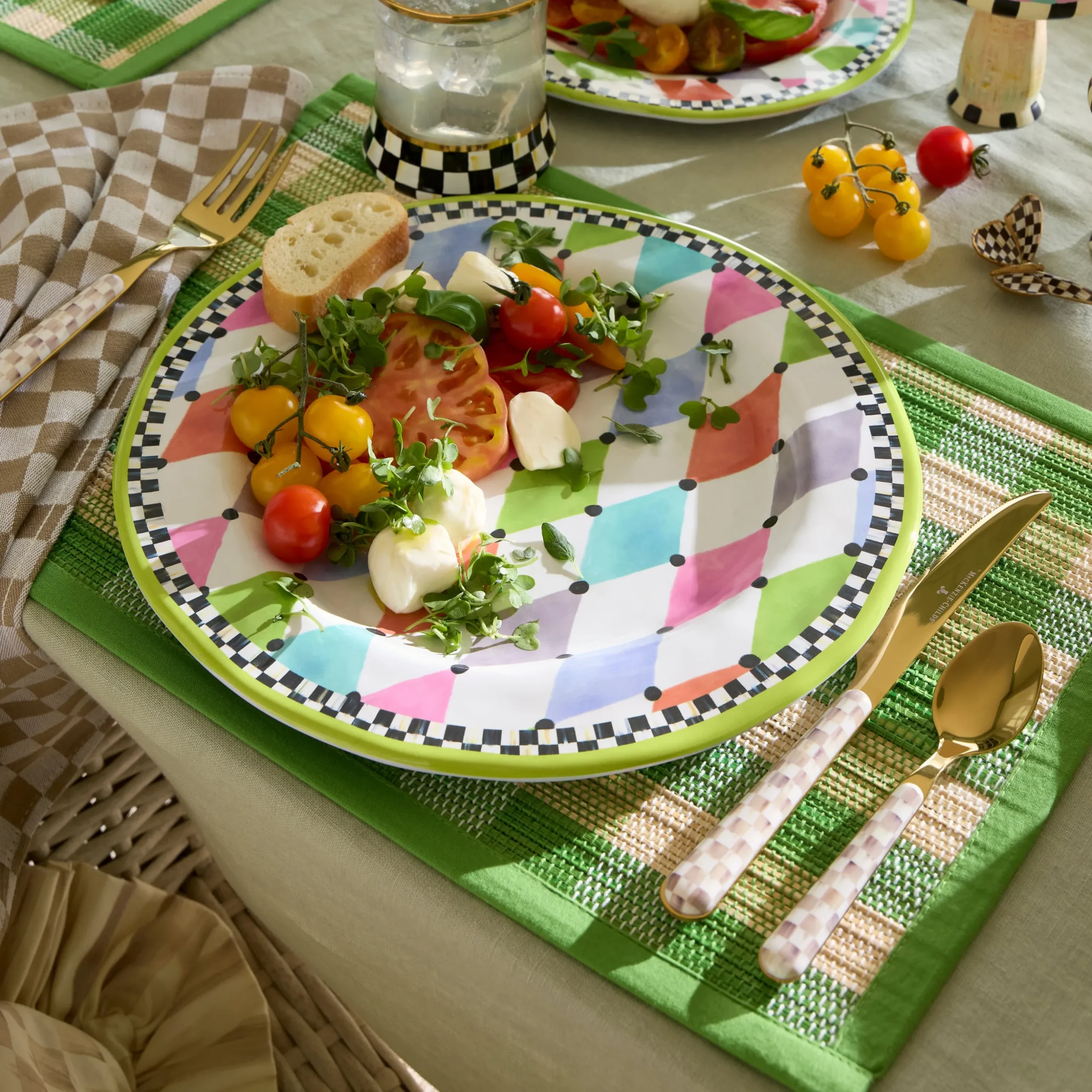 Green Woven Check Straw Placemats, Set of 4