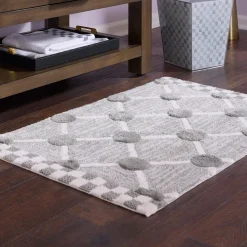 Grey Lattice & Dot Bath Rug
