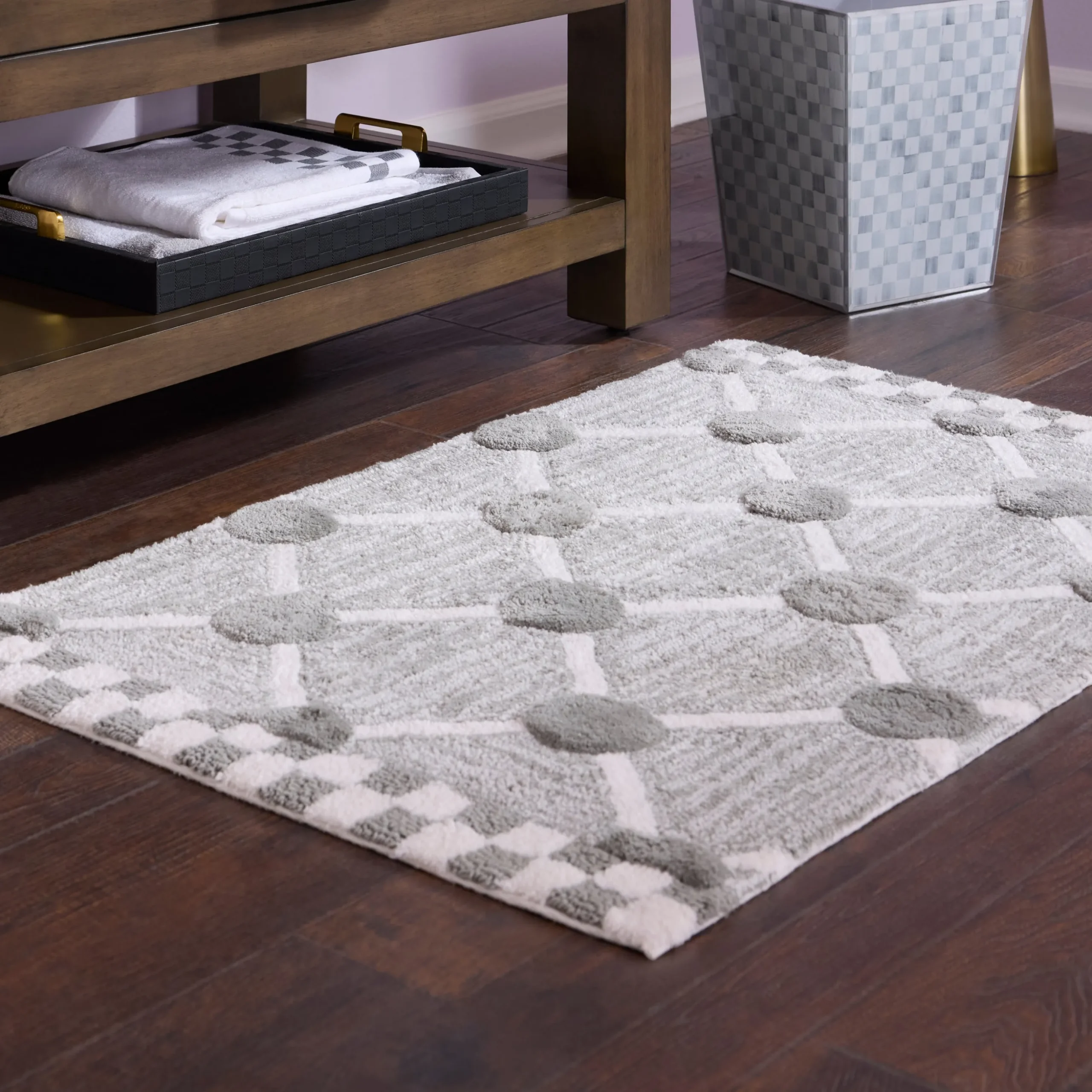 Grey Lattice & Dot Bath Rug