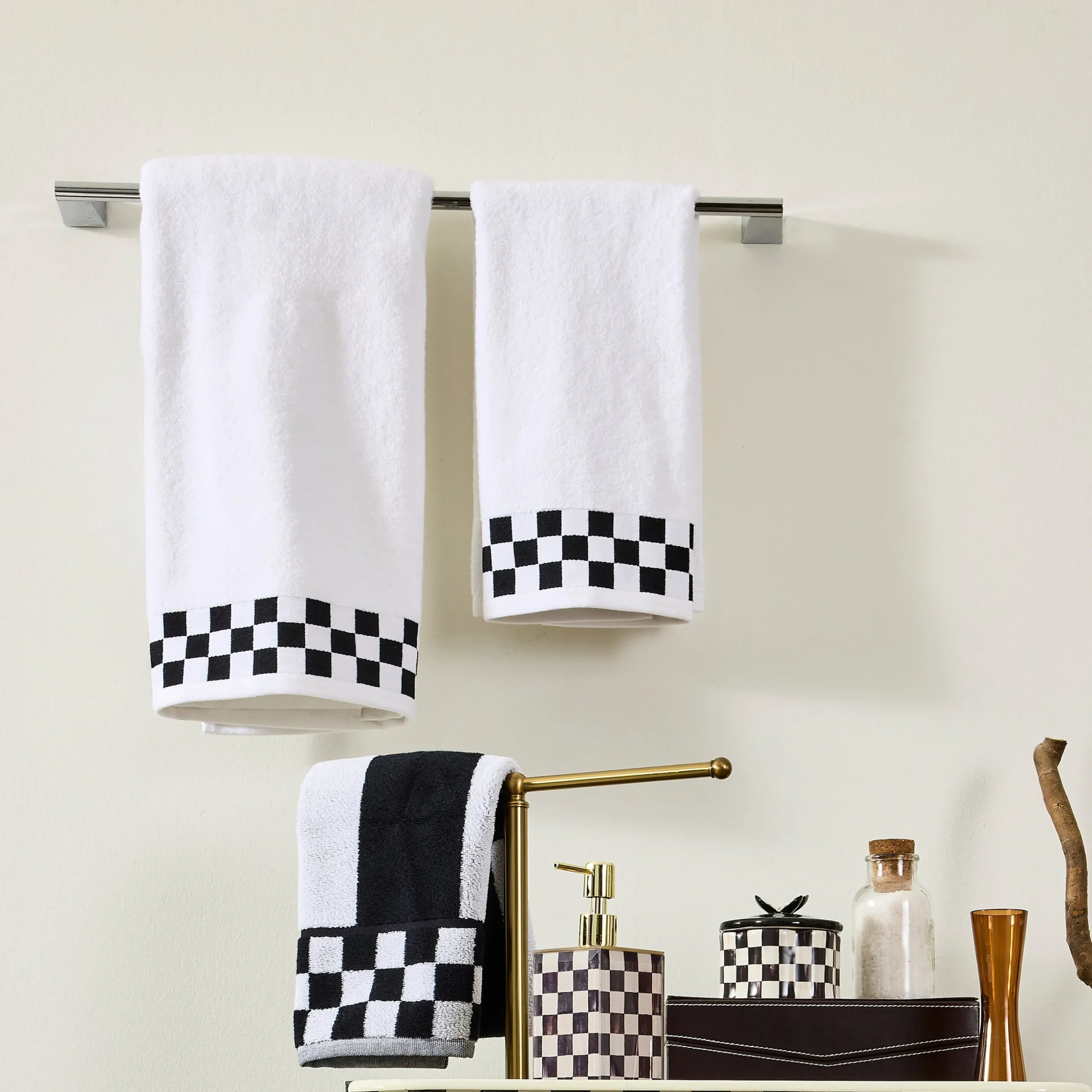 Hand Towel with Black Check Border