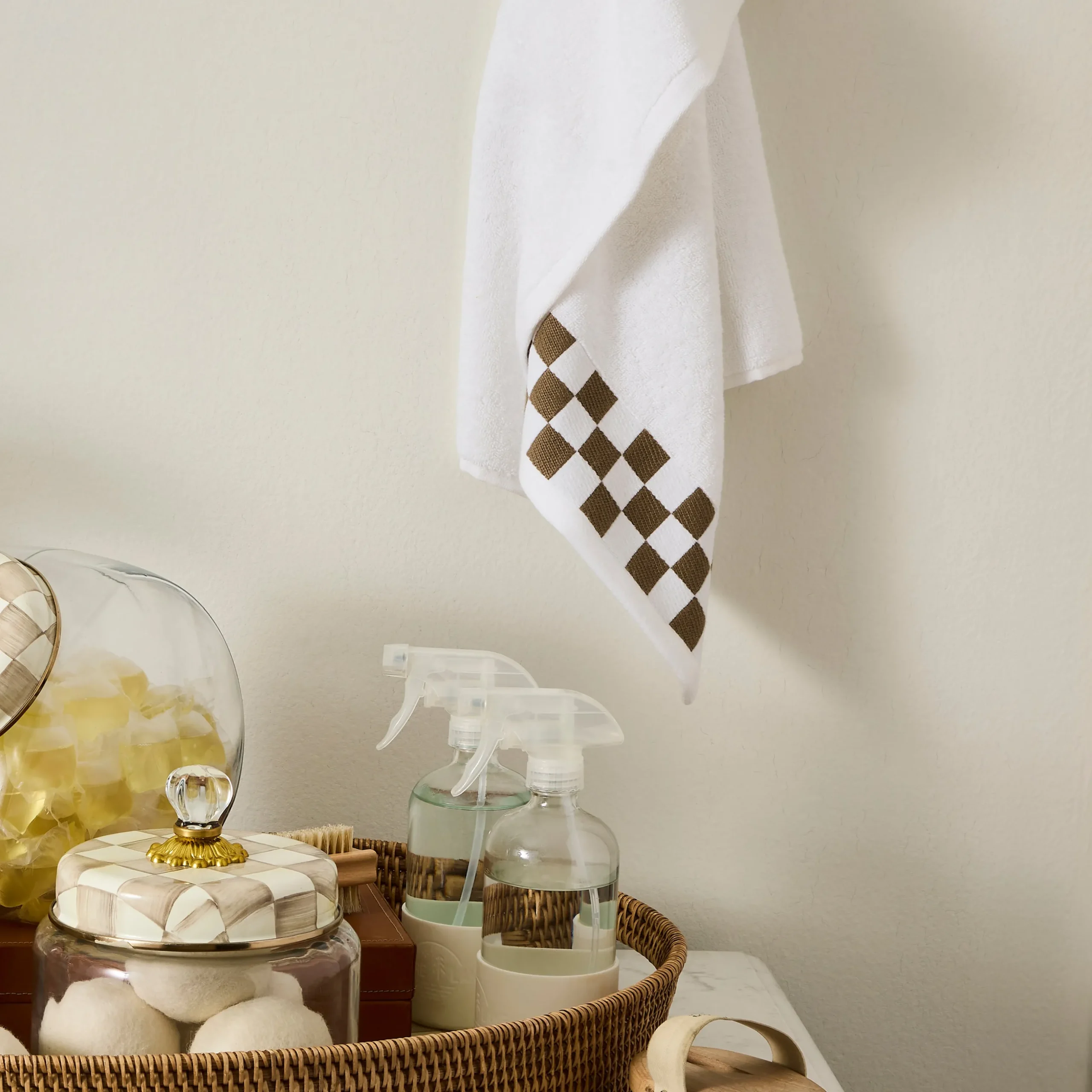 Hand Towel with Mocha Check Border