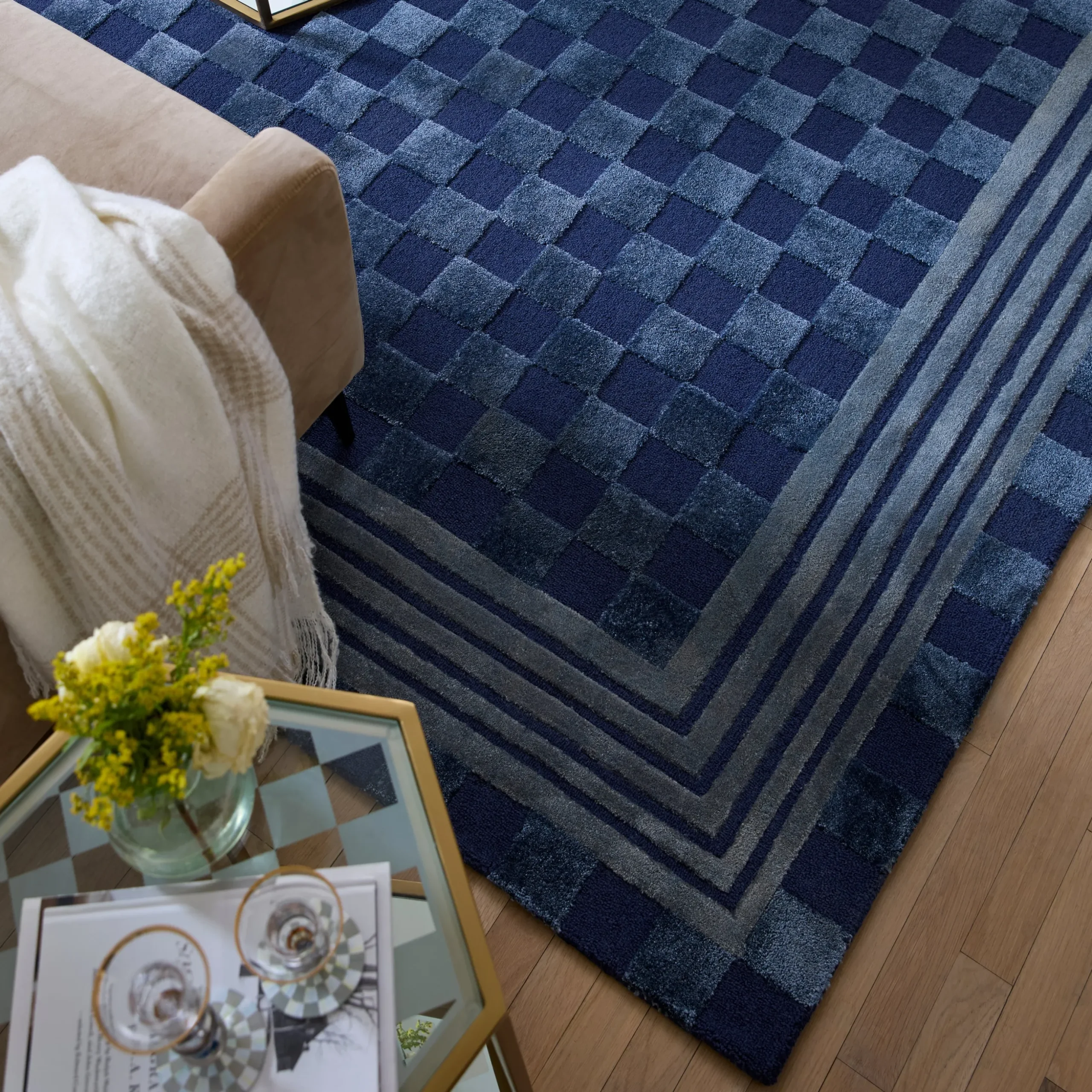 Indigo Blue Tonal Check 8' x 10' Rug