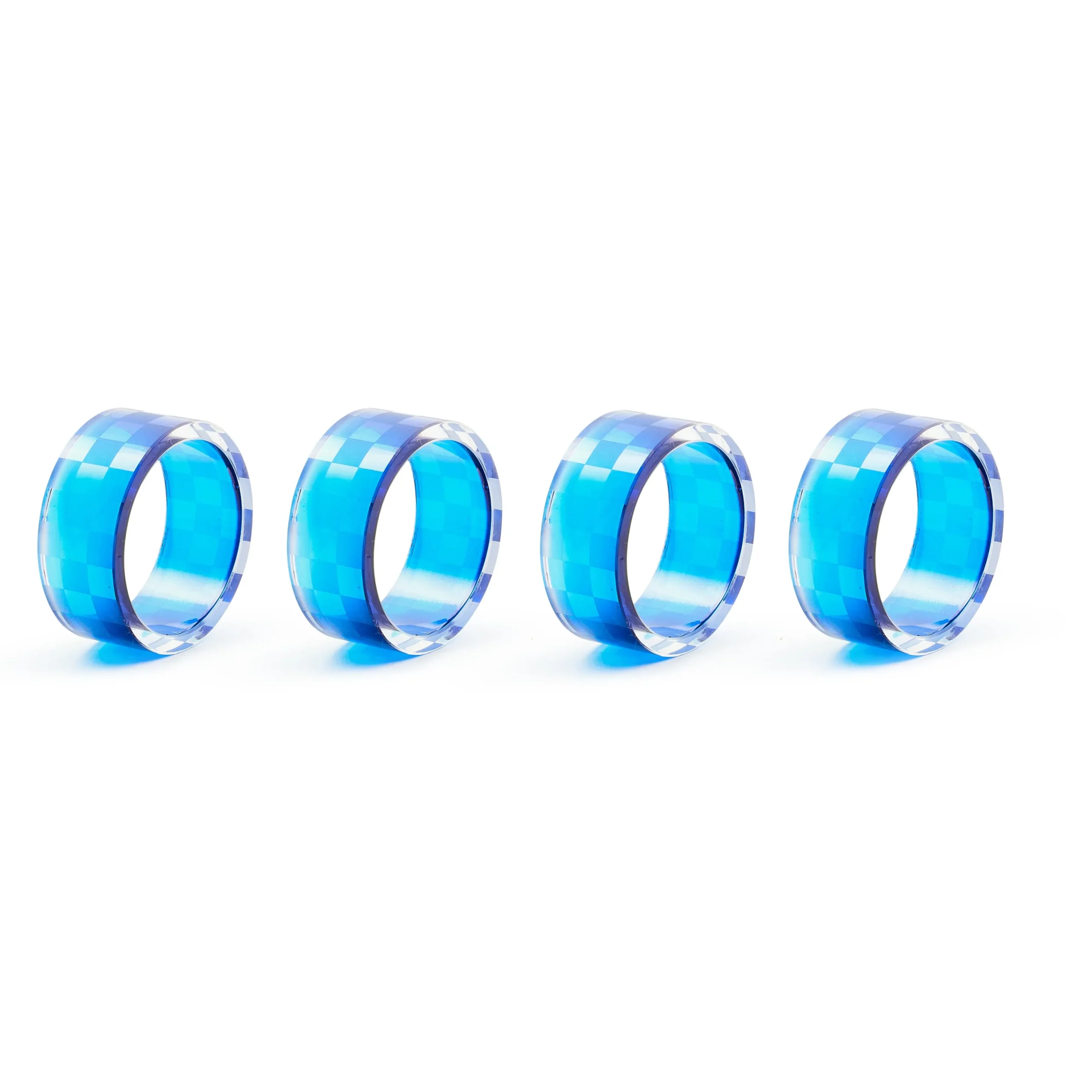 Indigo Check Napkin Rings, Set of 4