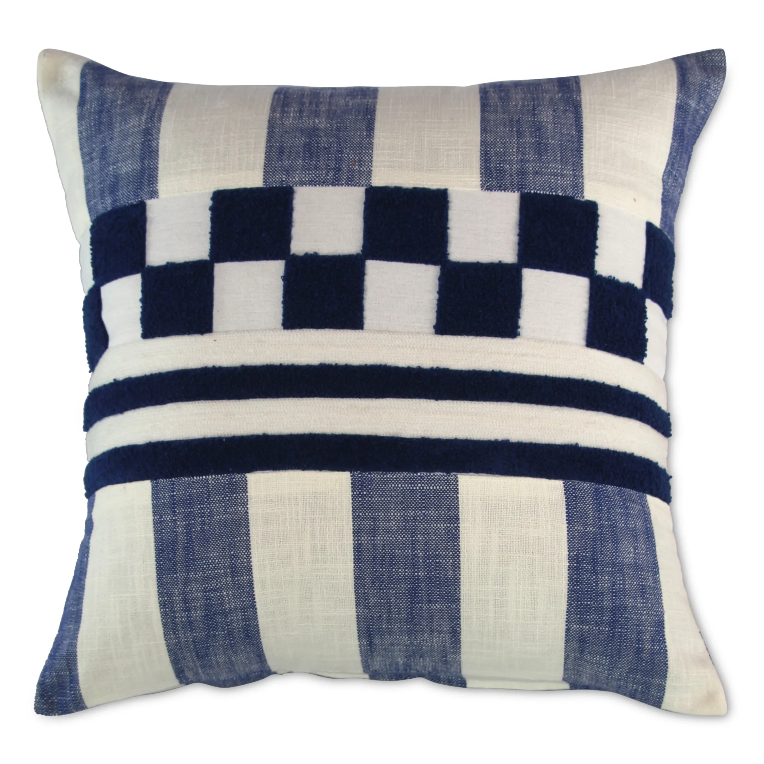 Indigo Checks and Stripes Throw Pillow